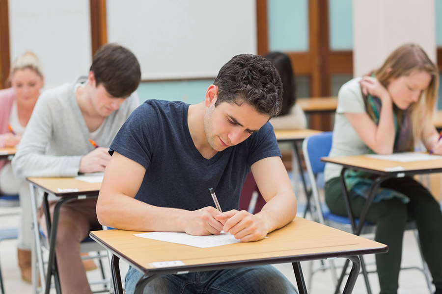 Students taking a test in a classroom in Irvine